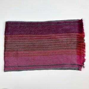 Shupaca Alpaca Wool Striped Fuzzy Scarf Pink Orange Purple Handmade Ecuador Soft